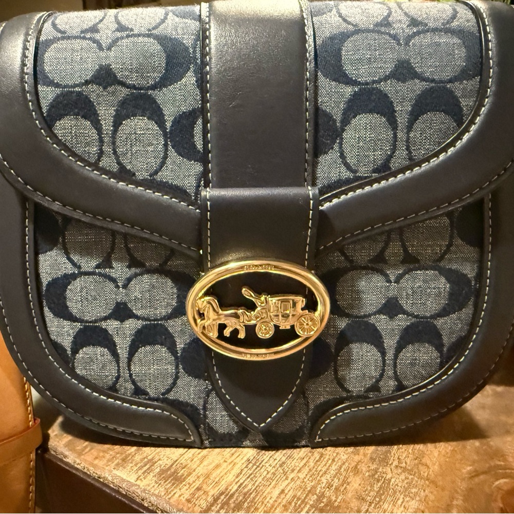 Coach Navy Blue Saddle Bag with Wallet